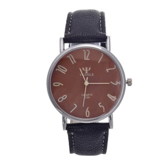 Yazole UNISEX Date Leather Stainless Steel Military Sport Quartz Wrist Watch (Brown+Black) - intl  