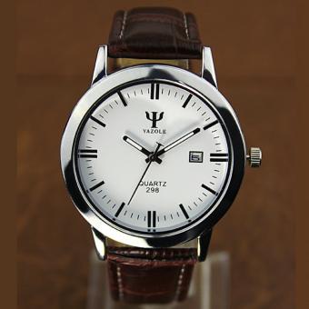 YAZOLE Vintage Men Leather Band Fashion Stainless Steel Sport Military Bussiness Quartz Wrist Watch YZL298-Brown - intl  