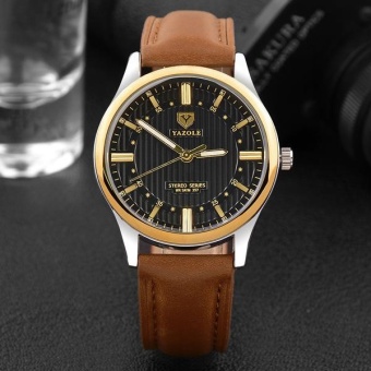 YBC Fashion Men Waterproof Luminous Watch Quartz Leather Strap Wristwatch - intl  