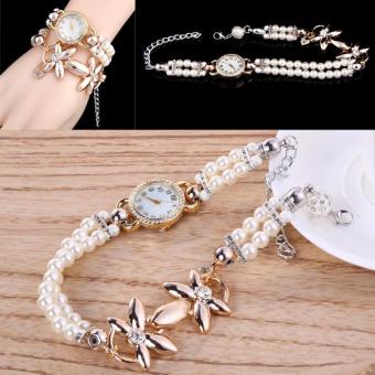 YBC Women Bracelet Quartz Flower Imitation Pearl Chain Wrist Watches - intl  