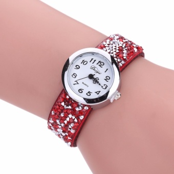 Yika Rhinestone Design leather Weave Clock female Dress Girls Bracelet Bangle Quartz Watch Woman Wristwatch - intl  