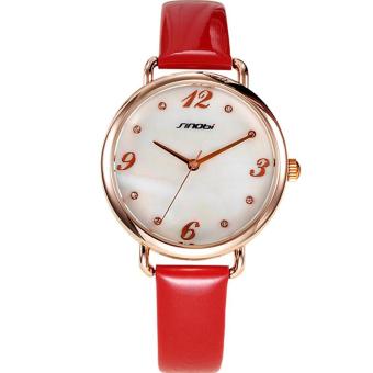 YJJZB Hot Sale Fashion SINOBI Women Dress Luxury Brand Watch Relogio Masculino Quartz Clock Wristwatch Big Number Watch Women Gift (Red)  