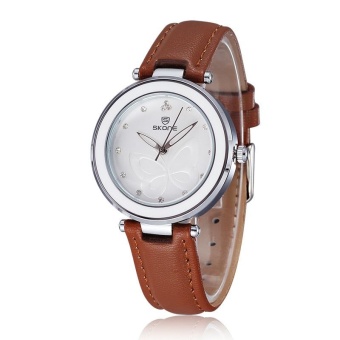 YJJZB SKONE Rhinestone Hours Marker Fashion Watches Women Brand Analog Quartz-watch Ladies Leather Watch Shock Resistant relojes mujer (Brown)  