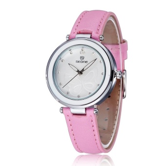 YJJZB SKONE Rhinestone Hours Marker Fashion Watches Women Brand Analog Quartz-watch Ladies Leather Watch Shock Resistant relojes mujer (Pink)  