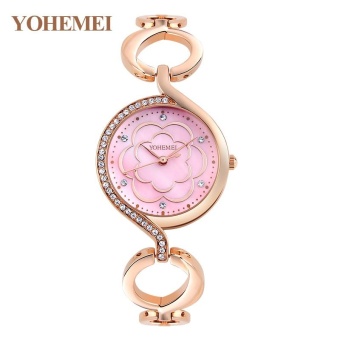 YOHEMEI 0163 Fashion Women Alloy Strap Bracelet Watch Ladies Casual Waterproof Quartz Watch - Rose Red - intl  