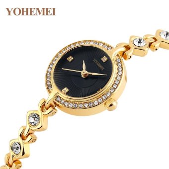 YOHEMEI 0182 Women Alloy Strap Bracelet Watch Ladies Casual Waterproof Quartz Watch - Black  