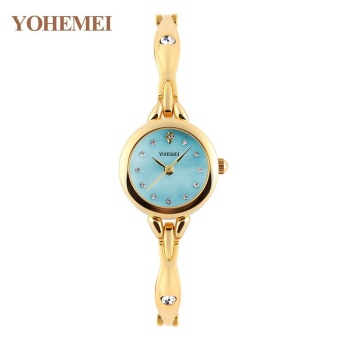 YOHEMEI 0184 Luxury Brand Women Waterproof Gold Alloy Strap Quartz Watch - Blue  