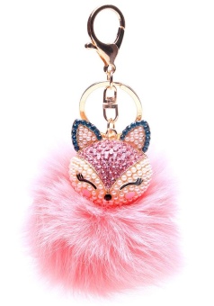 Gambar yongcai Artificial Fur Pearl Rhinestone Ball Key Chain For Car KeyRing Bag Charm (Pink)   intl