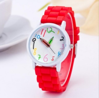 Yumite fashion ladies Korean version of the silicone personality student watch trend belt fashion table female table pencil watch red strap white dial - intl  