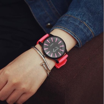 Yumite hit color jelly table silicone big dial iYumite cream fight color Korean ladies student watch fashion watch round dial Red strap black dial - intl  
