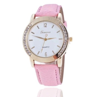 Yumite new bilateral diamond belt watch watch foreign trade explosion Geneva diamond quartz watch ladies watch pink strap white dial - intl  