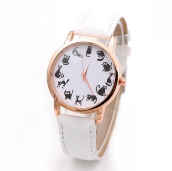 Yumite rose gold watch female models twelve cat scale ladies watch fashion single product watch selling single product round dial White strap white dial - intl  