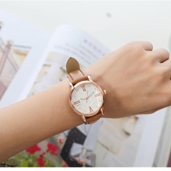 Yumite style hot high-end watch female models ladies style fashion students Korean watch fashion watch round dial Brown strap white dial - intl  