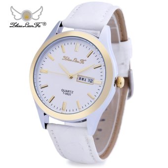 ZhouLianFa 0620 Men Quartz Watch Day Date Display 3ATM Genuine Leather Band Wristwatch (White) - intl  
