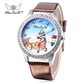ZhouLianFa Female Quartz Watch Artificial Diamond Christmas Pattern Dial Leather Band Wristwatch (Brown) - intl--TC  