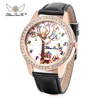 ZhouLianFa Women Quartz Watch Artificial Diamond Elk Pattern Dial Leather Band Wristwatch--TC  