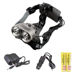 Genwiss 2 x CREE XM-T6 LED Aluminum alloy Headlamp Torch headlight Flashlight 6000 lumens 3 Modes super T6 for Camping Biking Hunting (include 2 x 5000mAh 18650 battery + Charger + Car Charger) - Intl